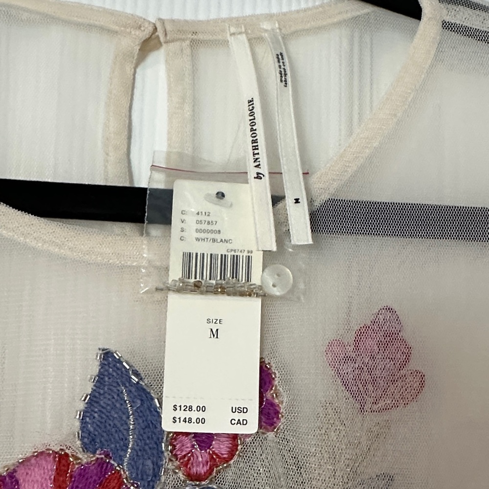 Anthropologie The Layla Long-Sleeve Appliqué Mesh Blouse Size Medium - Picture 7 of 12